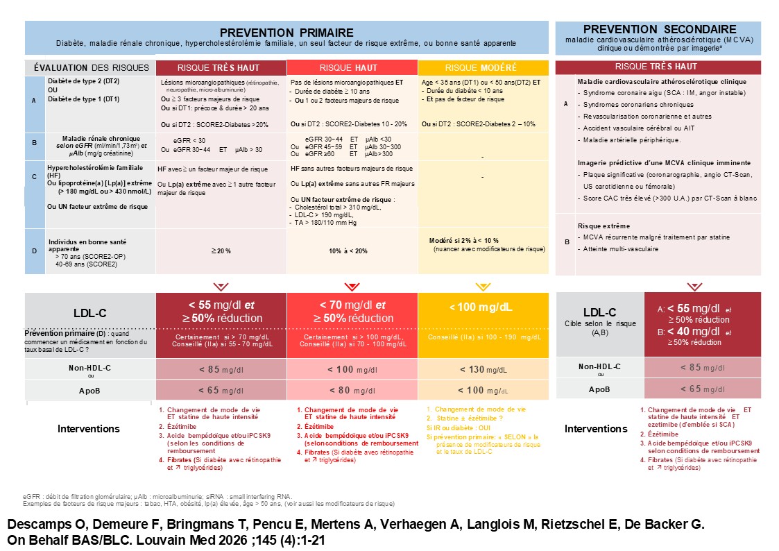 Guidelines BAS/BLC 2025. Résumé de la prise en charge des lipides chez les patients apparemment sains, diabétiques, souffrant d’insuffisance rénale, porteur d’une hypercholestérolémie familiale ou ayant une histoire de maladie cardiovasculaire